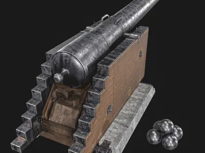 Fortress Cannon Low-poly 3D model