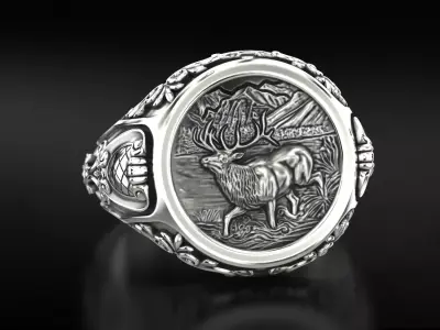Antique patterned ring with deer 779 3D print model