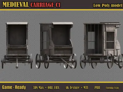 Medieval Carriage C1 Low-poly 3D model