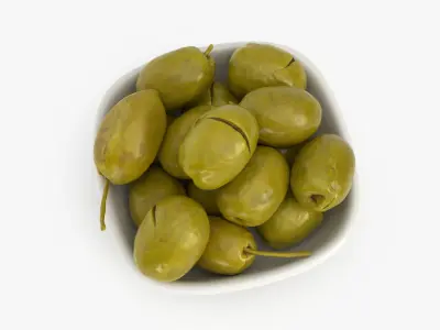 Ceramic Bowl of Cracked Green Olives 3D model