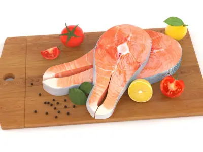 Salmon Steak with Vegetables 3D model