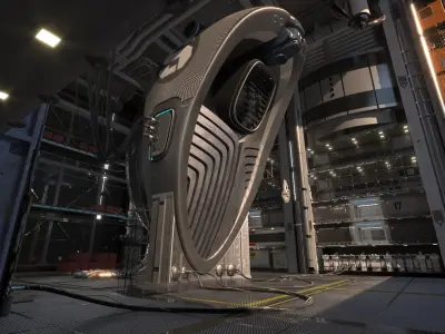 Interplanetary Starship Parked in a Hangar 3D model