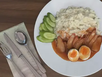 Plate of Food Egg and Cucumber in sauce -  Low-poly 3D model