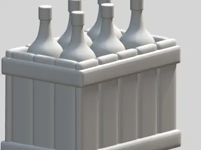 Green bottle with wooden box Low-poly 3D model