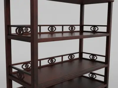 Chinese Book Shelf with PBR textures - reconstrutable 3D model