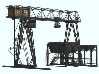old guntry crane and Coal feeding tank Low-poly 3D model