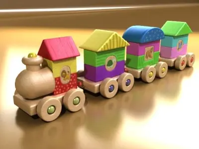 Wooden Toy Train High Res 3D model