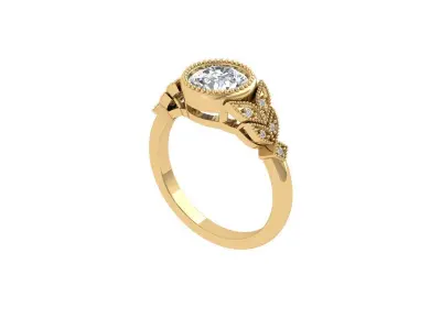 Solitaire Engagement Art Deco Ring 3D print model 52