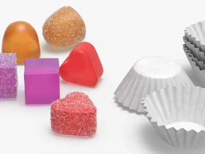 Assorted Gumdrops in Paper Cups Set Multicolor 3D model