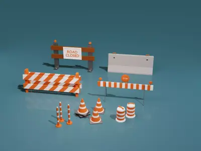 Road Barricades Low-poly 3D model