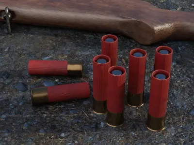 Shotgun with cartridges - Low Poly - 4k Textures  3D model