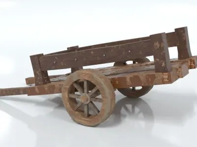 Old Wood Wagon Low-poly 3D model