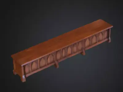 Gothic Wooden Bench Low-poly 3D model