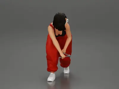 Girl mechanic in overalls removing the wheel car 3D print model