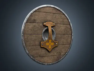 Slavic round wooden shield Low-poly 3D model