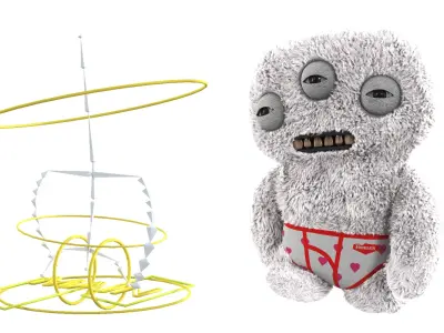 Fuggler Annoyed Plush Alien Toy White Fur Rigged 3D model