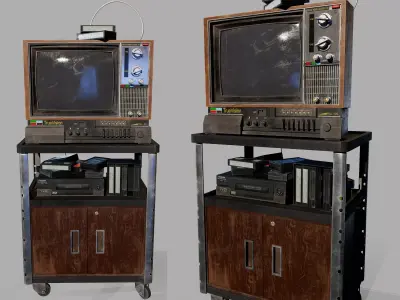 Old Television and VHS Set Low-poly 3D model