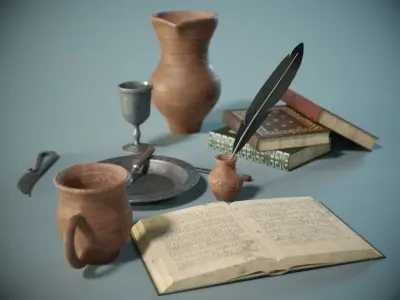 Medieval Props Set PBR Low-poly 3D model