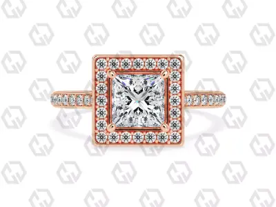 Ring 198 Princess Shape Cathedral Halo pave set with Gems 3D print model