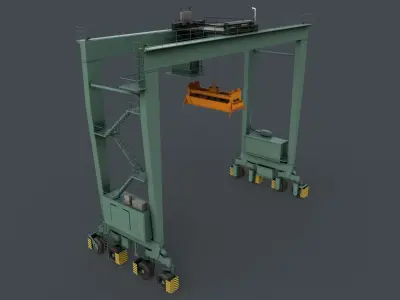 PBR Rubber Tyred Gantry Crane RTG V1 - Green Light Low-poly 3D model