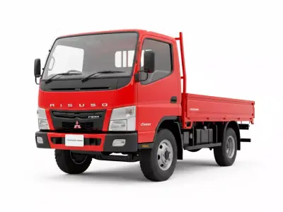 Mitsubishi Fuso Canter Red Light Duty Flatbed Delivery Truck Low-poly 3D model