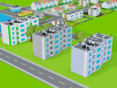 modular low poly city Low-poly 3D model