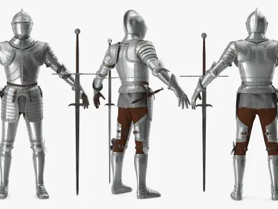 Polished Plate Armor with Zweihander Rigged for Cinema 4D 3D model