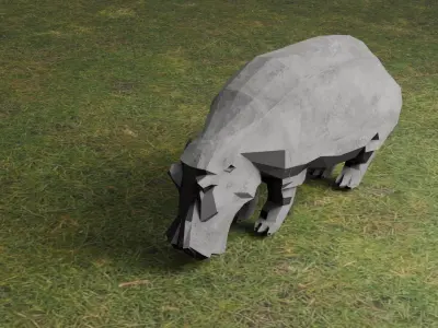 Low Poly Hippo with Concrete Texture Low-poly 3D model