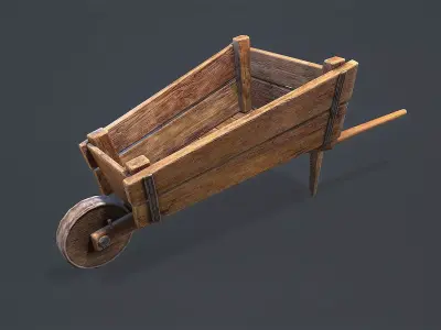 Wheelbarrow wooden Low-poly 3D model