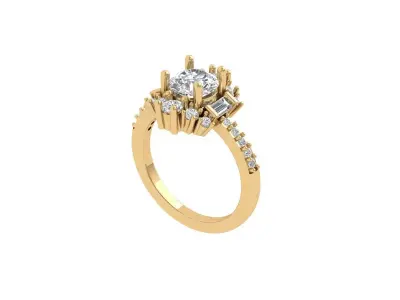 Solitaire Engagement Art Deco Ring 3D print model 55