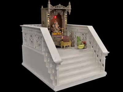 temple indian with stairs and statue 3D model