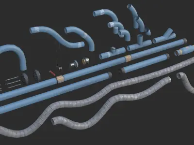 Modular Pipes - Industrial Painted Blue Low-poly 3D model