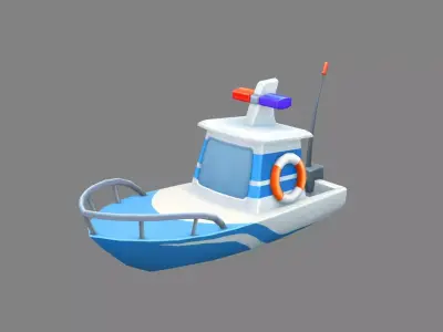 Cartoon coast guard ship Low-poly 3D model