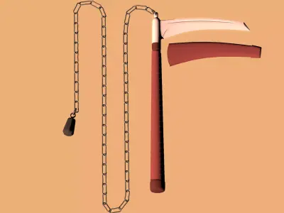kusarigama 3D model chain with axe 3D model