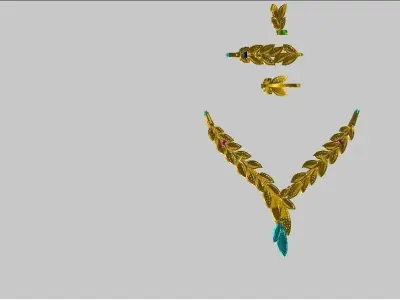 full set necklace with gold and turquoise leaves 3D model