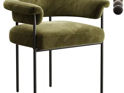 Penelope Industrial Off White Upholstered Black Iron Barrel 3D model
