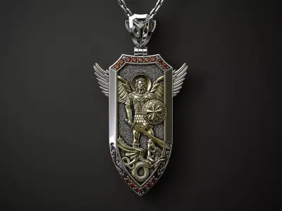 A PENDANT FEATURING AN ARCHANGEL STRIKING A DRAGON 3D print model purchase