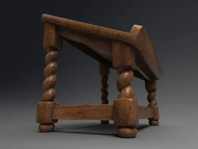 Old Carved Wood Lectern Book Holder Low-poly 3D model