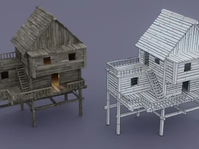 Pirate town Low-poly 3D model