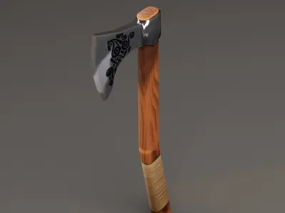 Viking Battle Axe with curved handle Free low-poly 3D model