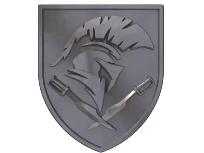 Knight helmet and swords on a shield 3D print model