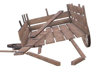 wooden cart 3 broken 2 3D model