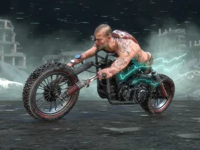 DieselPunk Rider Biker chopper Low-poly 3D model