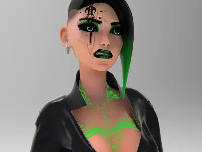 Green Sci-fi Girl Low-poly 3D model