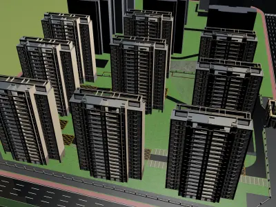 Buildings City building industrial park commercial housing 3D model V14