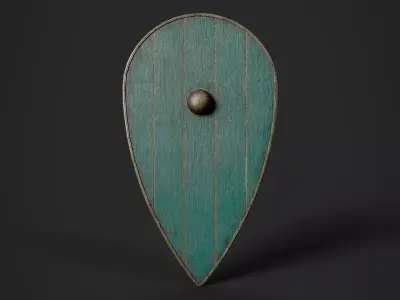 Slavic kite wooden shield-painted turquoise Low-poly 3D model