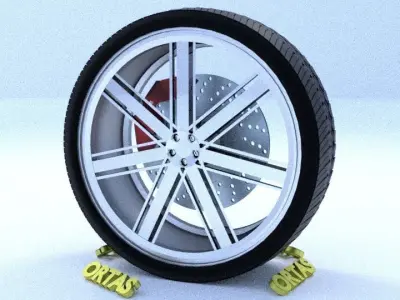 ORTAS CAR RIM 28 GAME READY RIM TIRE AND DISC 3D model