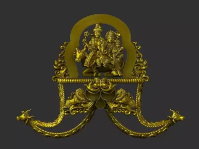 Divine Shiva Parvati Ganesha Gold Pendant Temple Jewelry  3D print model