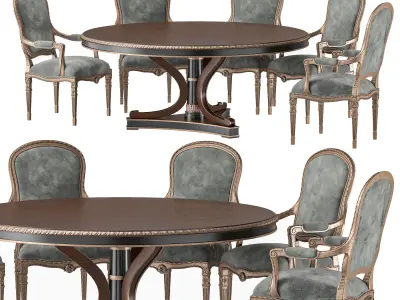 ebanista luciani round dining table and chair 3D model