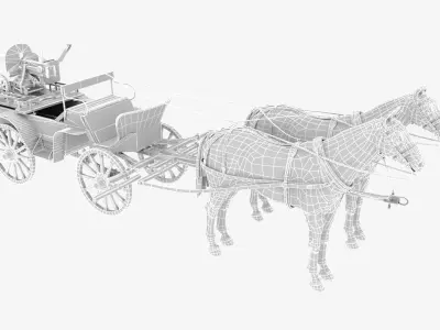 tachanka horse drawn carriage with gun Low-poly 3D model